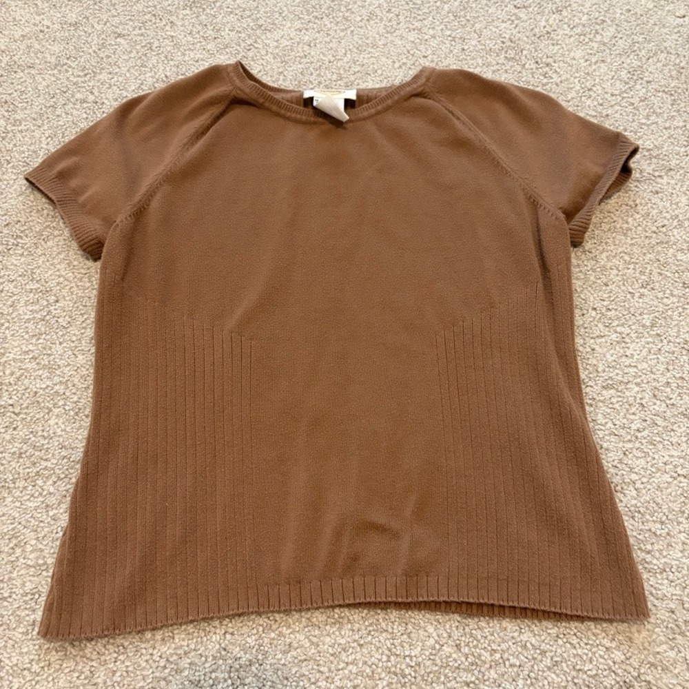 Vintage Talbots Short Sleeve Sweater Womens S Brown Cotton Blend Crewneck Fall